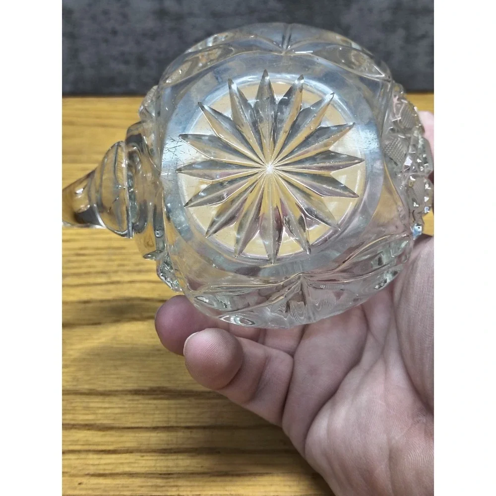 Beautiful Heavy Etched Glass Sawtooth Creamer‎